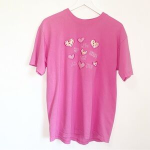 Vintage T-shirt With Appliqué Hearts And Embroidery Pink L